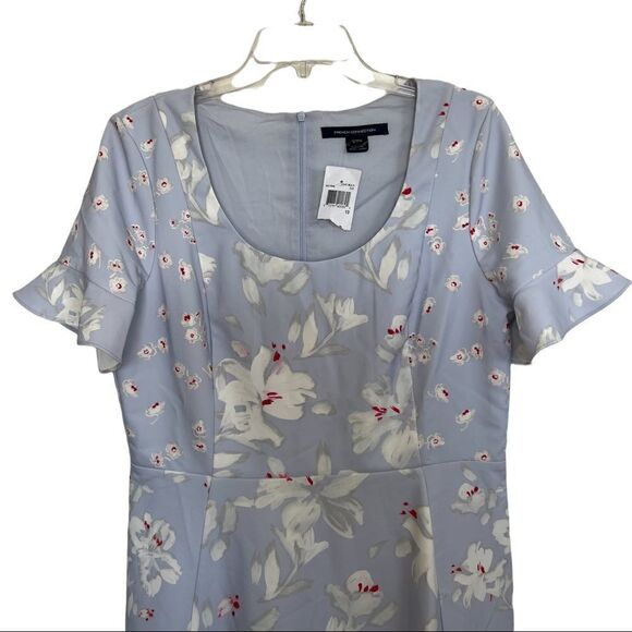 French Connection Light Blue Alba Stretch Floral Dress Size 10 - Picture 4 of 9